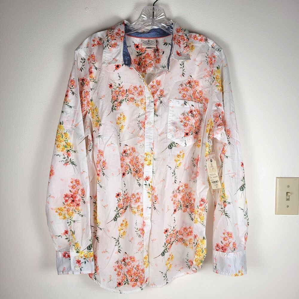 St. John's Bay Womens XL Floral Button Up Long sleeve Shirt Cottagecore Romantic
